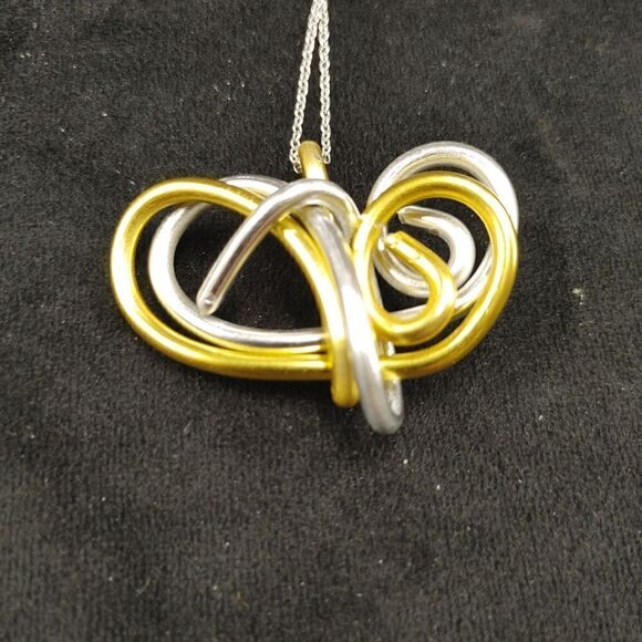 WOMEN'S 2 TONE INTERLOCKING CIRCLE PENDANT NECKLACE. - Picture 4 of 4